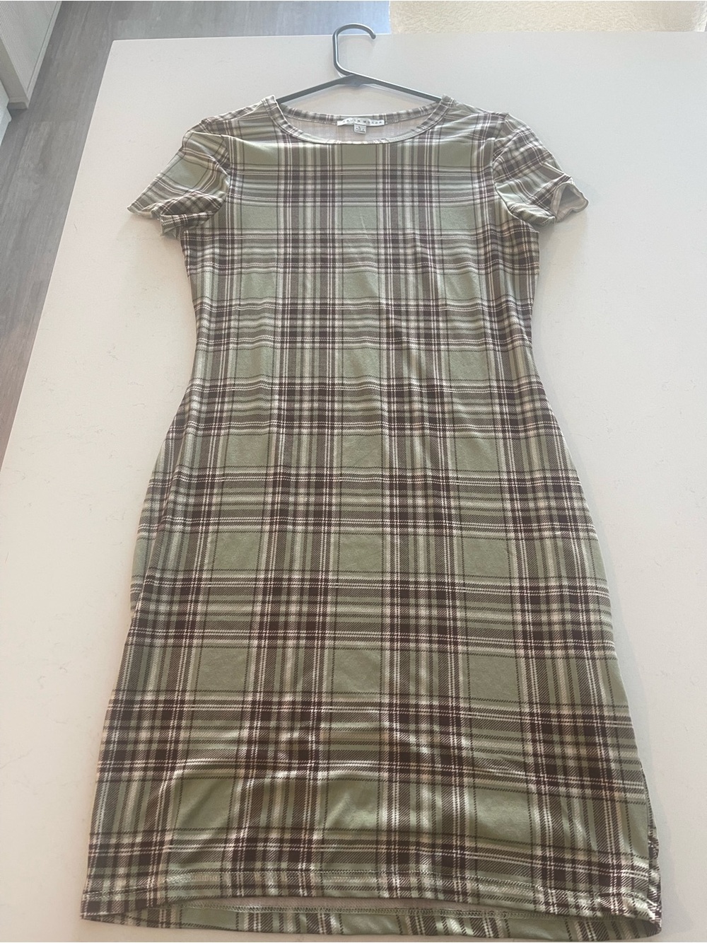 Fashion Nova Sage Green Plaid Midi Dress